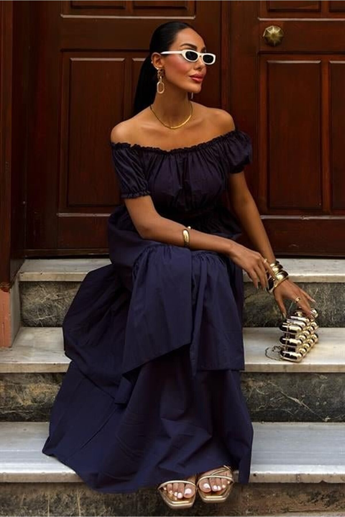 Omarı Büzgülü Crop Kat Detaylı Fırfır Etekli Takım 10196