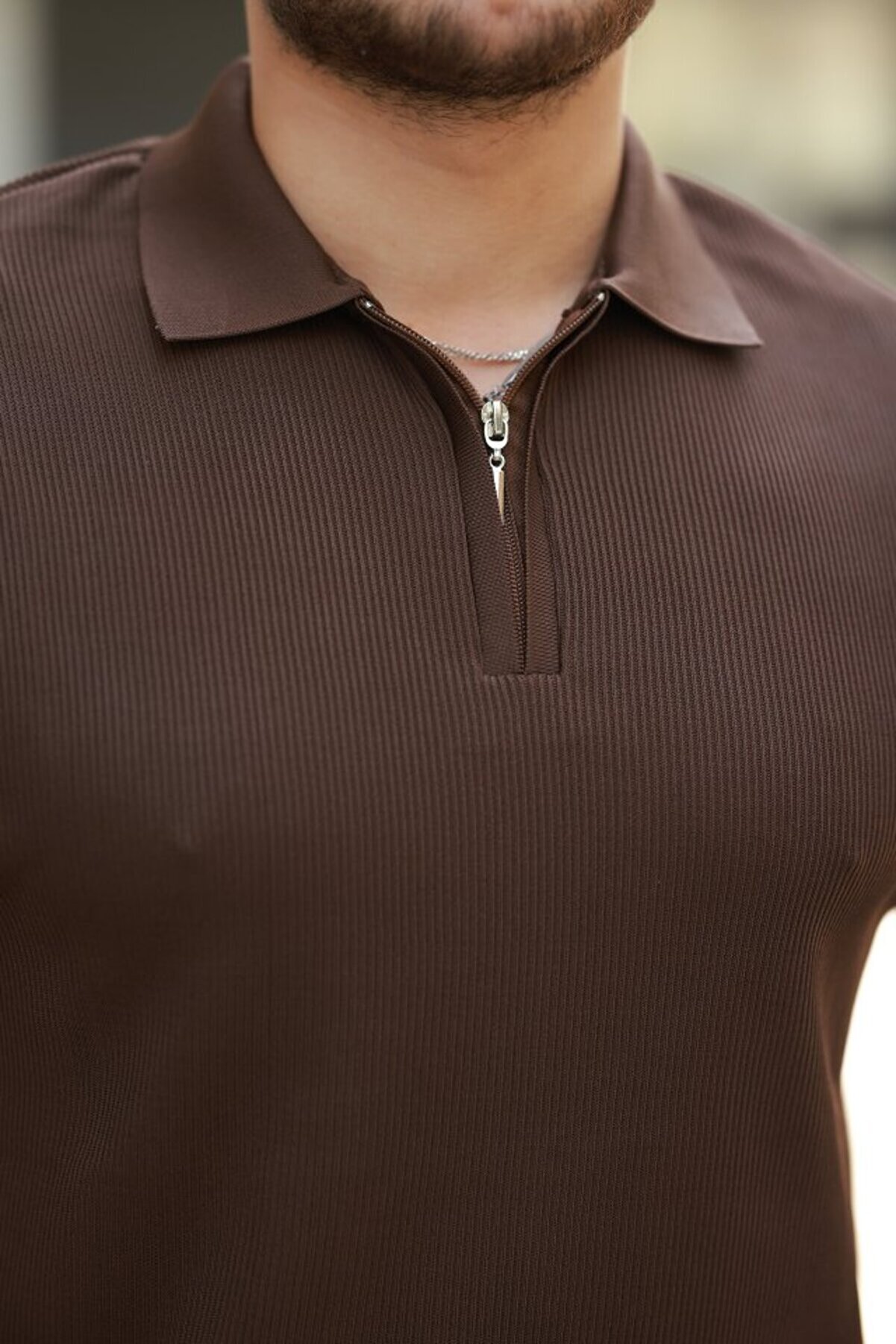 Erkek Fermuarlı Yakalı Kısa Kollu Tshi̇rt