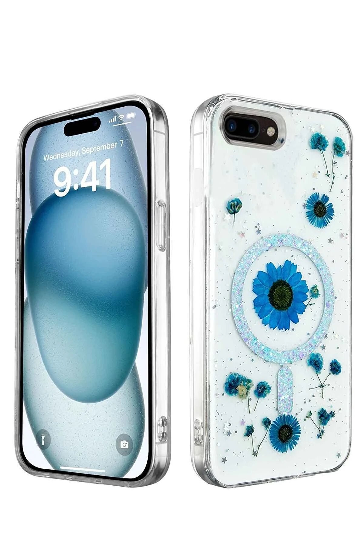 Toptan Bulurum iPhone 7 Kılıf Daisy Simli Magsafe Kapak - Mavi