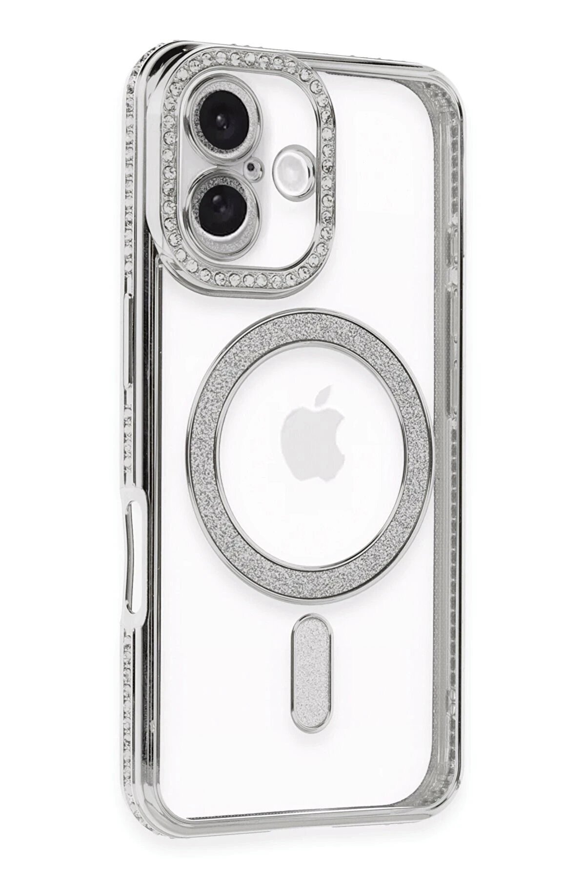 Toptan Bulurum iPhone 16 Kılıf Joke Simli Magneticsafe Kılıf - Gümüş