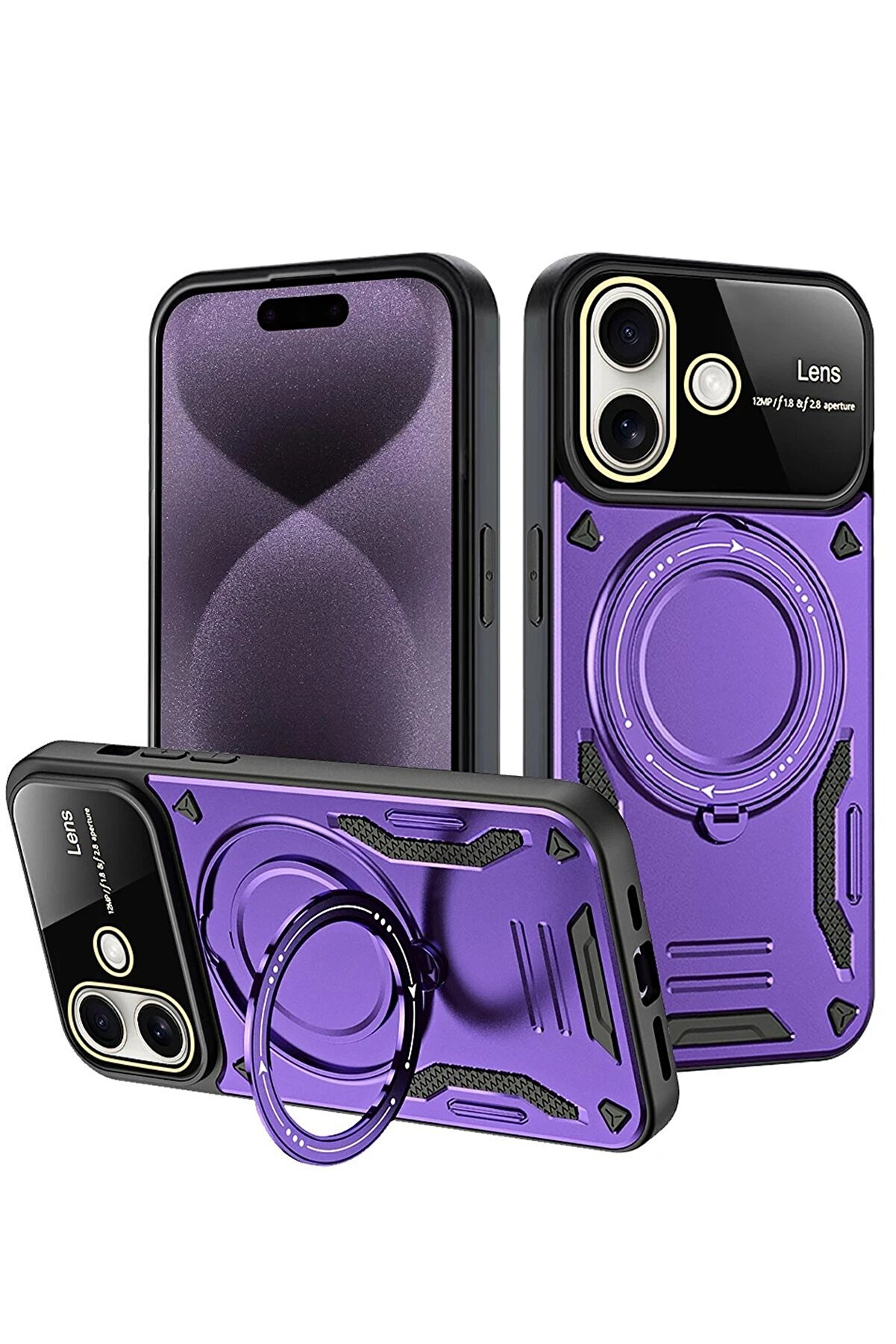 Toptan Bulurum iPhone 16 Kılıf Joy Lens Standlı Kapak - Mor