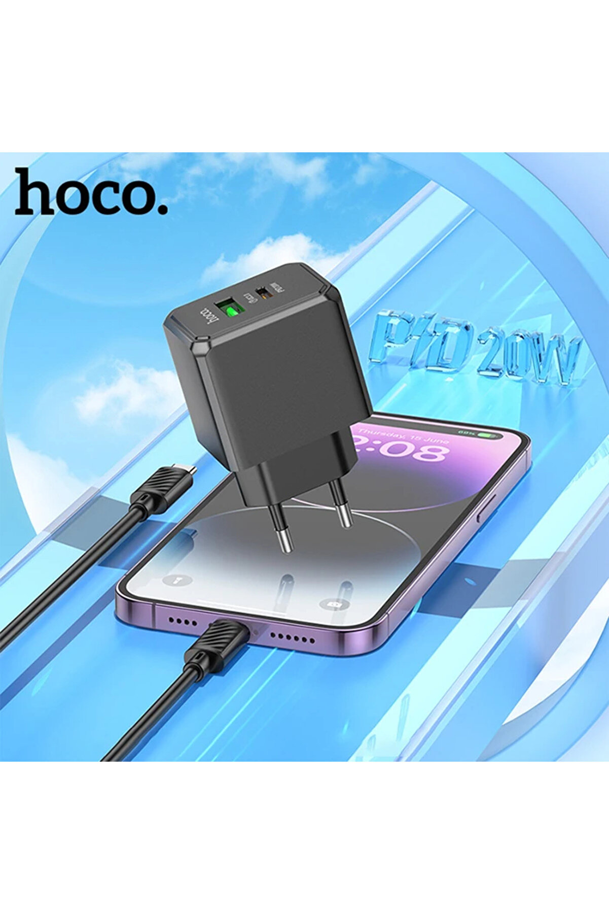 Hoco Cs14A Ocean Pd20W+Qc3.0 Gi̇ri̇şli̇ Hızlı Şarj Başlığı Ve Type-C To İphone - Gms5195-4037