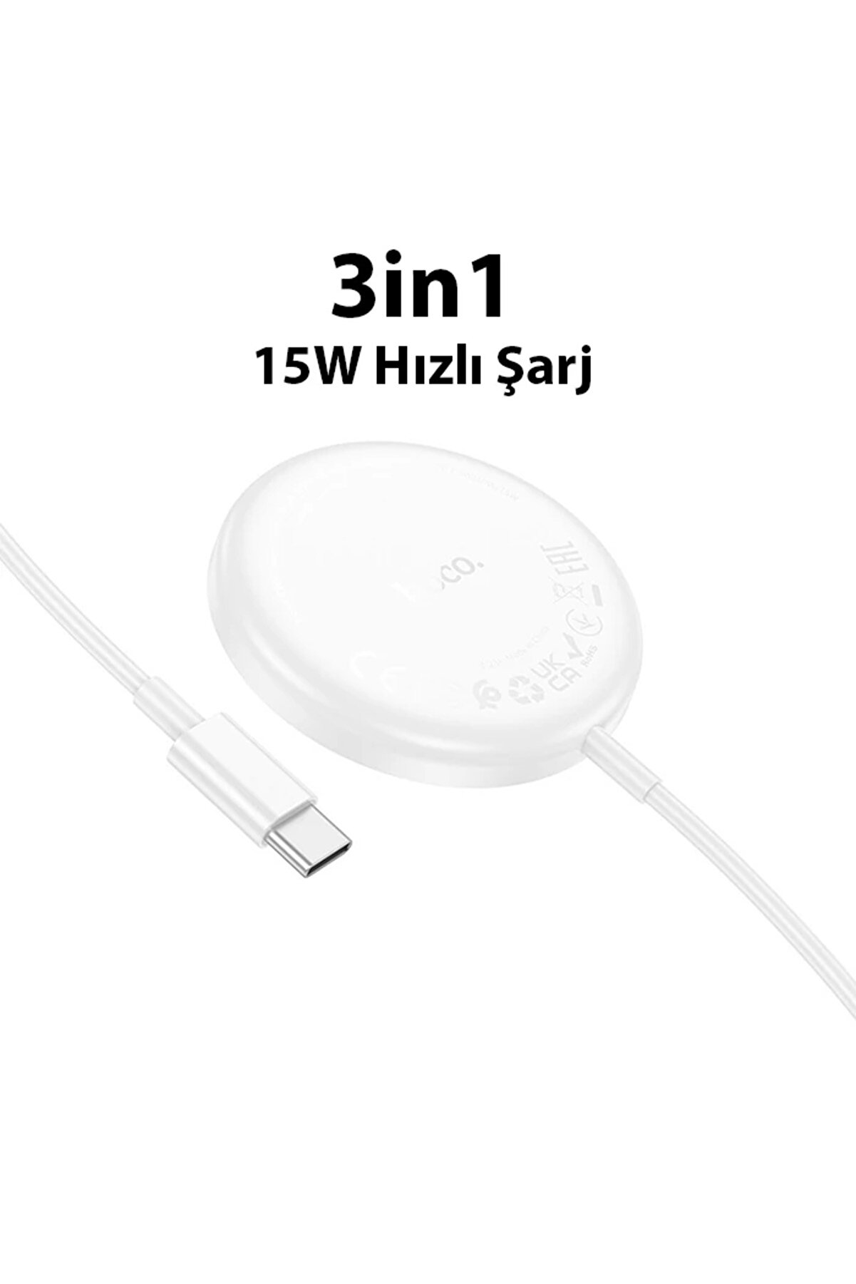 Hoco Cw50 15W + Apple Watch+İphone 3İn1 Kablosuz Manyeti̇k Hızlı Şarj Aleti̇-(1 - Dropx8405-1414
