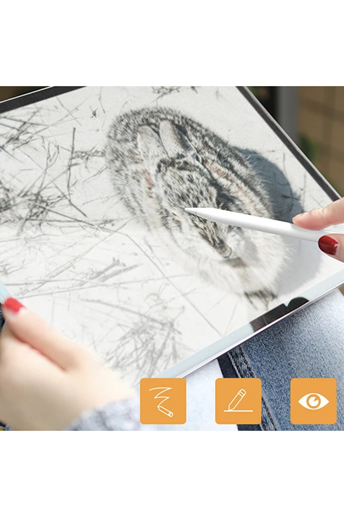 İpad Pro 12.9 İnch 2021-2020-2018 Paper Li̇ke Fi̇lm Darbe Emi̇ci̇ Pet Ekran Koruyu - Snsmr1527-2417