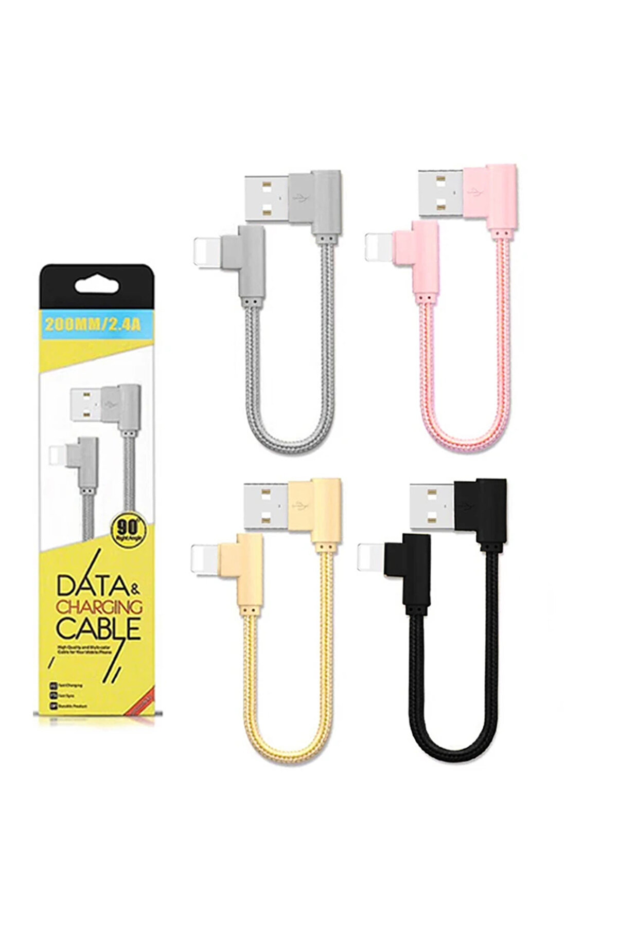 Ally İphone Li̇ghtni̇ng Eği̇k Başlı Halat Usb Kablo 20Cm-(5775) - Gms6955-3249