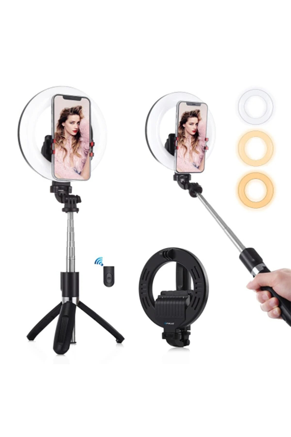 mrpurple PULUZ 6.3 inch 16cm Ring LED Canlı Yayın Bluetooth Tripod Vlogging Selfie Light-(5775)
