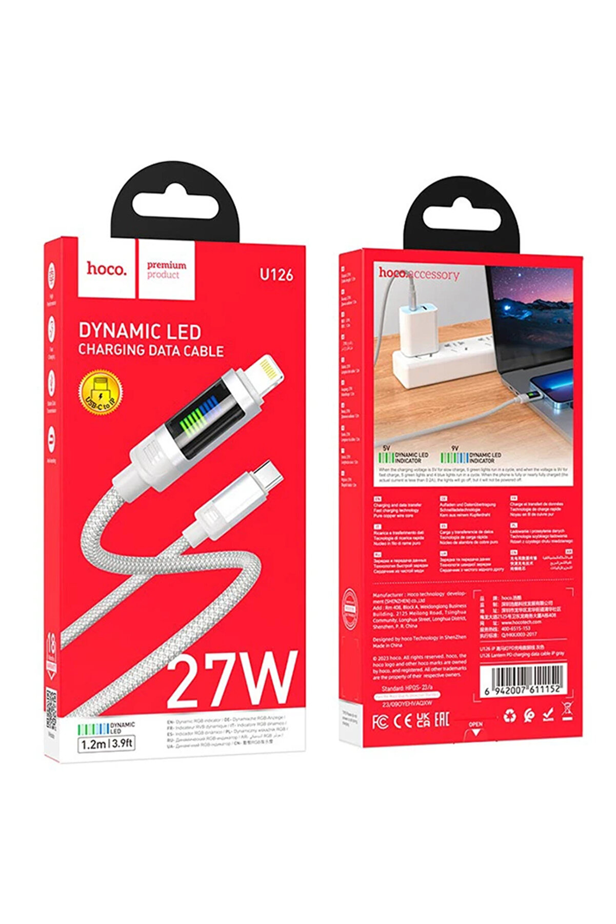 Hoco U126 Lantern 100W Type-C To İphone Li̇ghtni̇ng Hızlı Data Ve Şarj Kablosu-(577 -