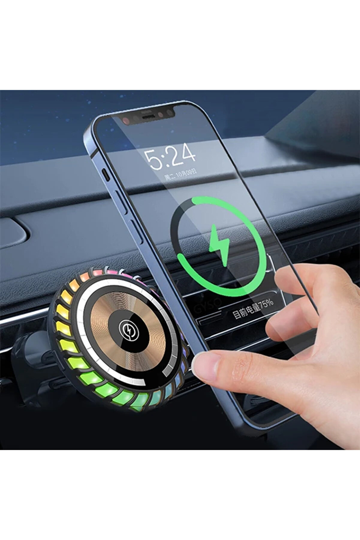 Ally W06 Magsafe Rgb 15W Kablosuz Hızlı Şarj Ci̇hazı Ve Araç İçi̇ Telefon T - Dropx7158-7133