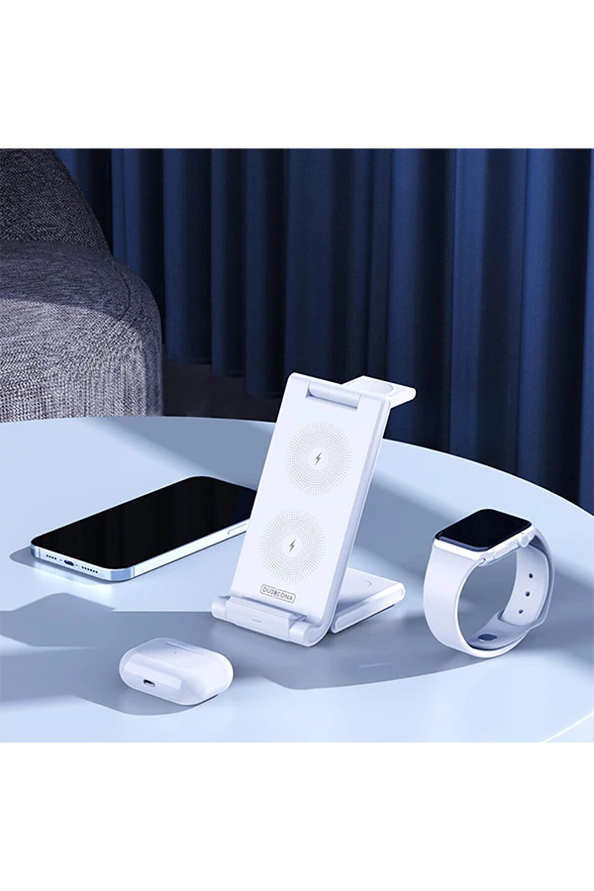 Duzzona 15W Katlanır 3 İn 1 Telefon Kulaklık Saat Kablosuz Şarj Standı-(1903 - Dropx3336-3976