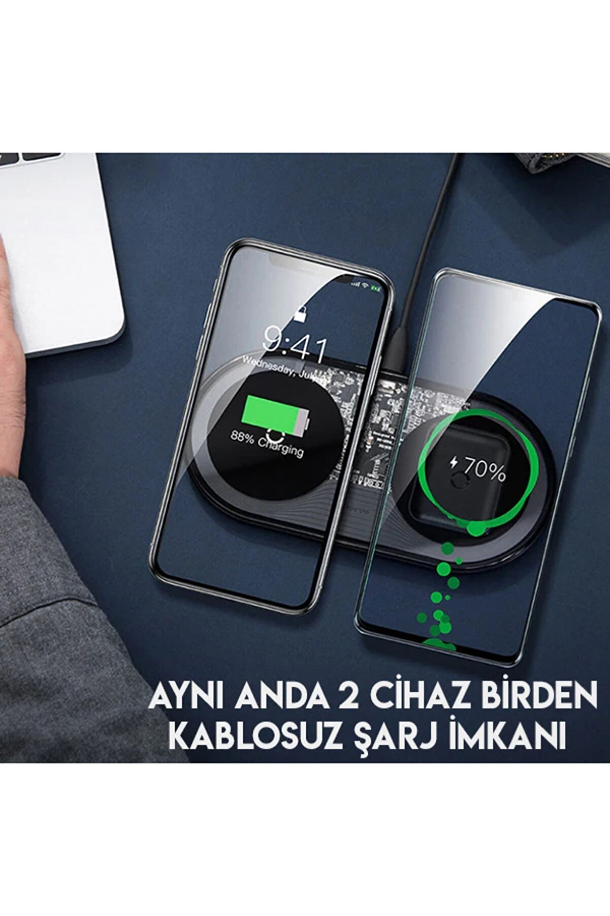 Si̇mple 2İn1 Kablosuz Wi̇reless Şarj 18W İphones+İpods-(1903) - Dropx3264-7147
