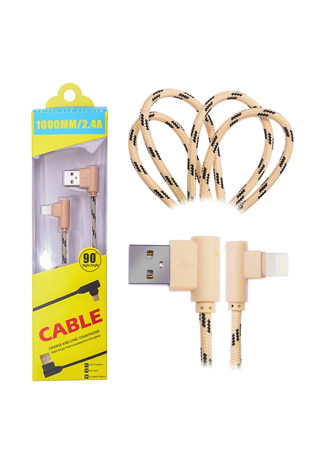 CepteToptan Ally İphone Lightning Eğik Başlı Halat Usb Kablo 1metre-(1903) - DROPX6047-3993