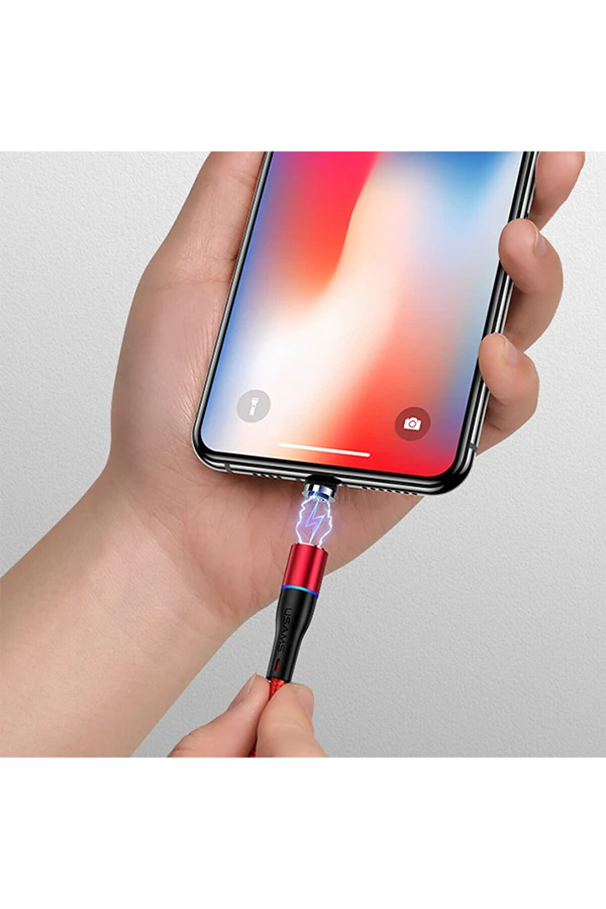 Usams Mıknatıslı Başlık İphone 14-13-12-11 Usb Şarj Kablosu-(5775) - Gms7806-7355