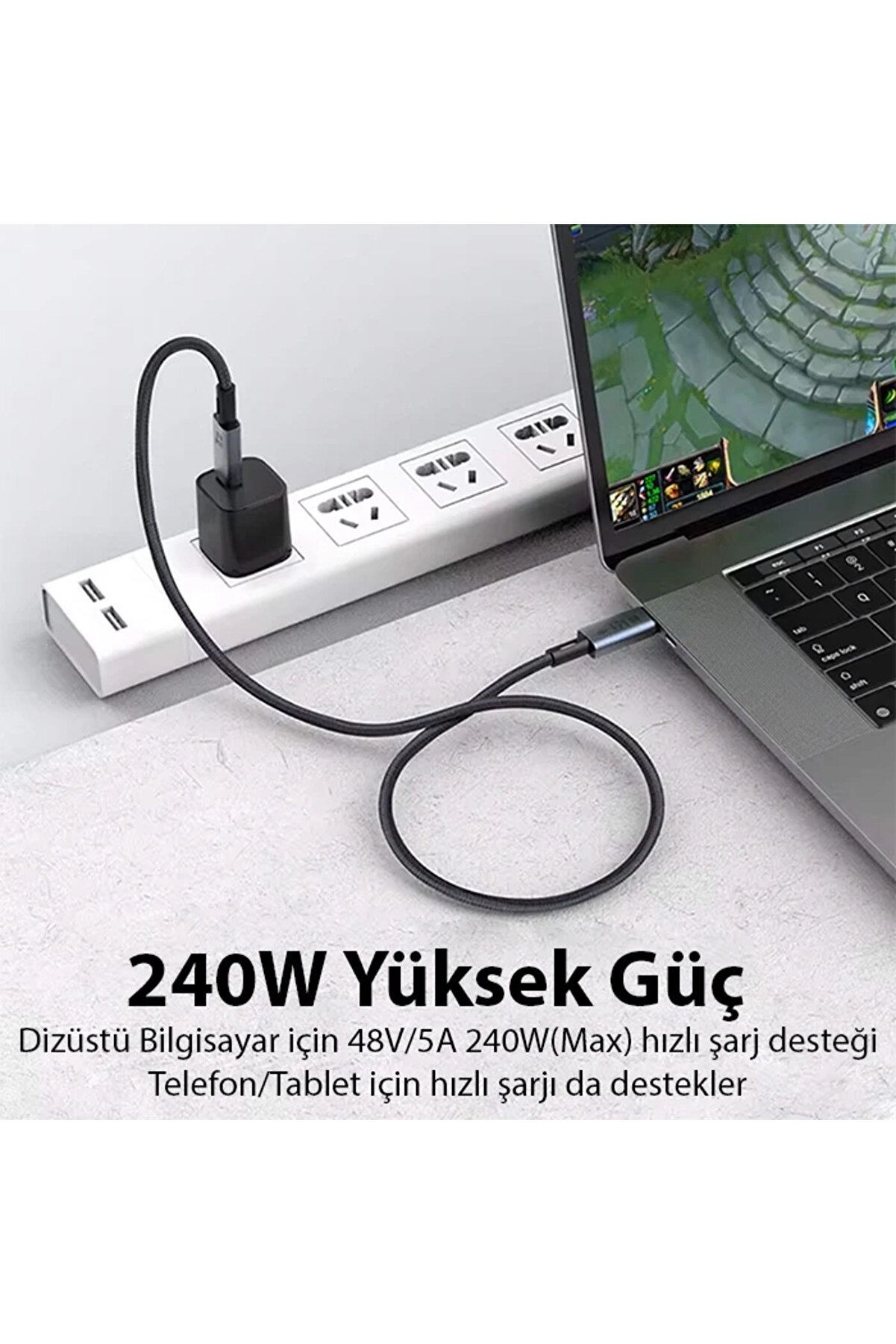 Ally 40Gbps 240W Type-C 8K Görüntü Ve Hızlı Data Şarj Kablosu-(5775) - Gms9169-8086