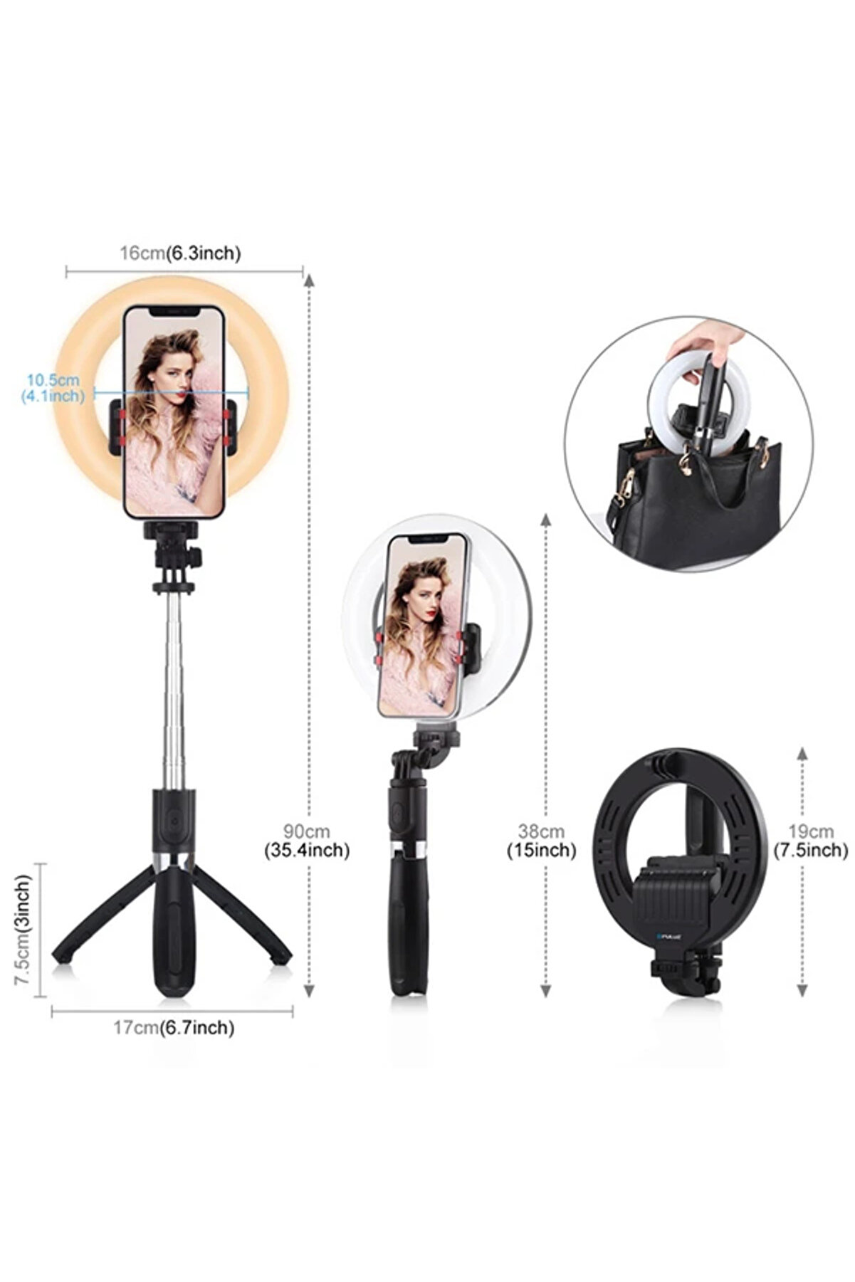 Puluz 6.3 İnch 16Cm Ri̇ng Led Canlı Yayın Bluetooth Tri̇pod Vloggi̇ng Selfi̇e Li̇ght-(5775)