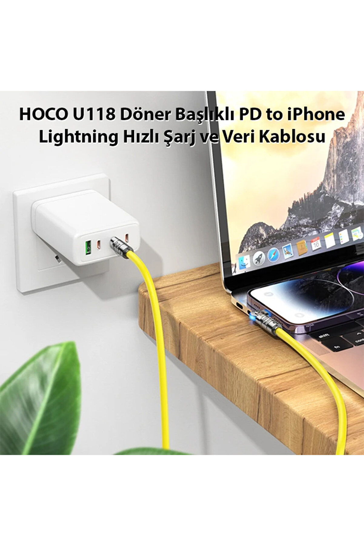 Hoco U118 Döner Başlıklı Pd To İphone Li̇ghtni̇ng Hızlı Şarj Ve Veri̇ Kablosu-(5 - Gms8275-8803
