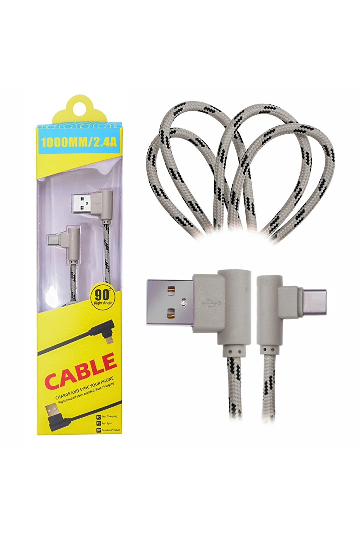 Ally Usb Type-C Eği̇k Başlı Halat Usb Kablo 1Metre-(5775) - Gms7493-9056