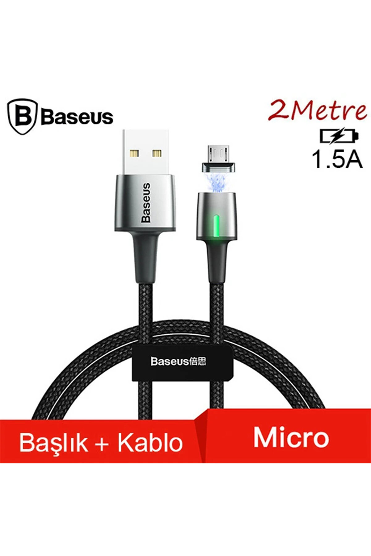 gizmurstore Zinc Magnetic Usb Kablo Şarj Android Mikro Başlık 2Metre 1.5A-(5775) - GMS9777-4846