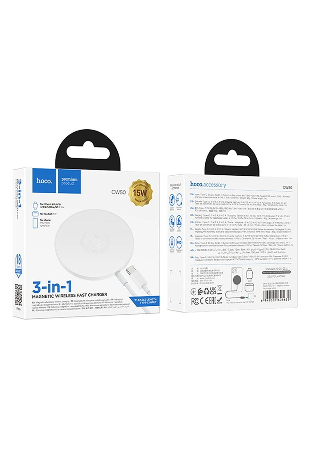 Hoco Cw50 15W + Apple Watch+İphone 3İn1 Kablosuz Manyeti̇k Hızlı Şarj Aleti̇-(1 - Dropx8405-1414