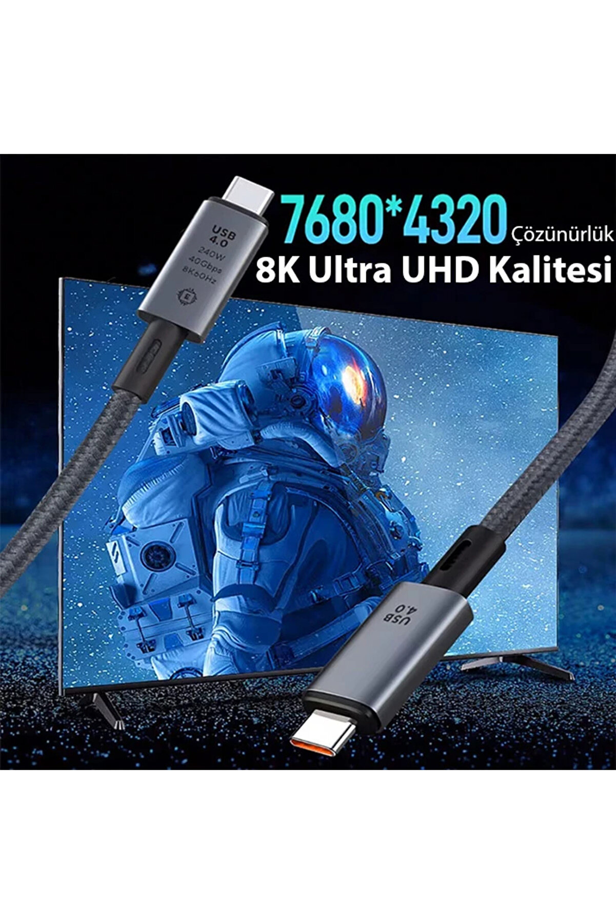 Ally 40Gbps 240W Type-C 8K Görüntü Ve Hızlı Data Şarj Kablosu-(5775) - Gms9169-8086