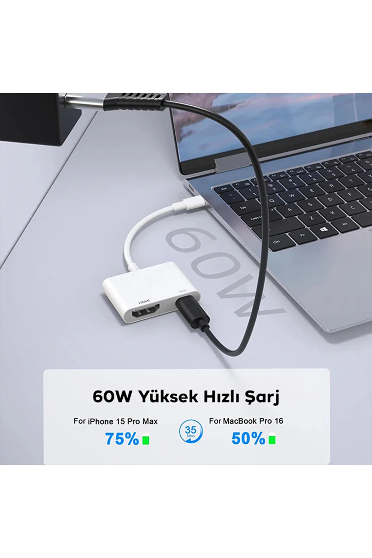 Ally İphone 15 Type-C To Type-C + Hdmı Çevi̇ri̇ci̇ Kablo Di̇ji̇tal Av Adaptörü-(1 - Dropx2339-7475