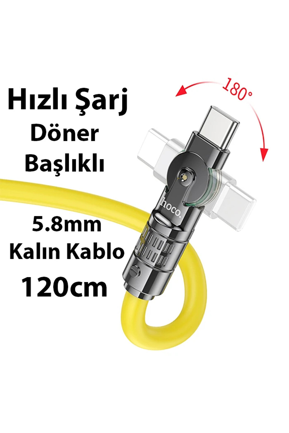 Hoco U118 Döner Başlıklı Type-C To Type-C 60W Hızlı Şarj Ve Veri̇ Kablosu-(577 - Gms5468-5644