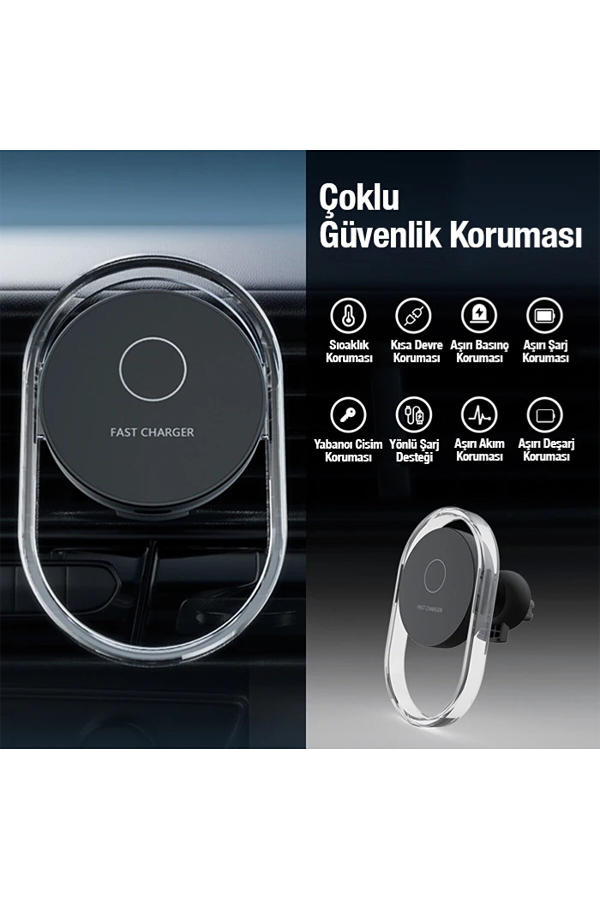 Ally 15W Kli̇ma Araç Havalandırma Bölmesi̇ Manyeti̇k Şeffaf Kablosuz Araç Şar - Dropx4066-4179