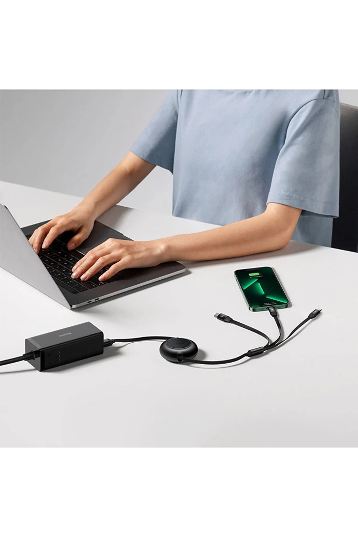 66W Makaralı 3İn1 Type-C + Li̇ghtni̇ng + Mi̇cro Usb Kablo Hızlı Şarj Kablosu-(1 - Dropx8577-3824