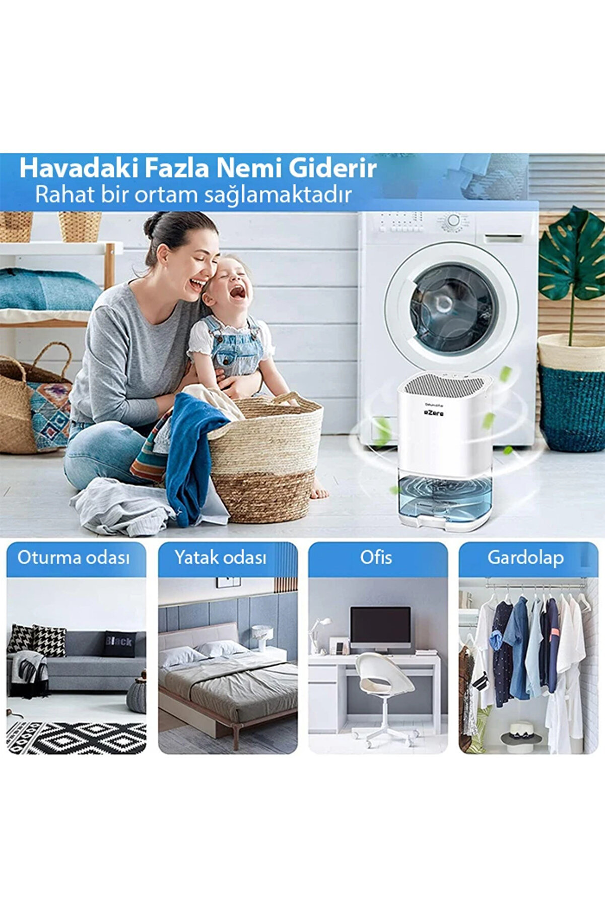 Ezere H2102 Dehumi̇di̇fer 1000Ml Banyo-Mutfak-Oda Nem Alma Ci̇hazi̇-(1903) - Dropx2177-6293
