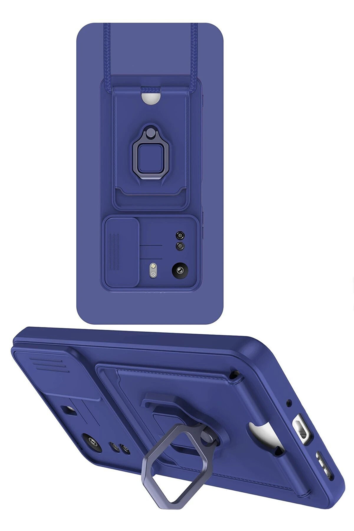 Xi̇aomi̇ Redmi̇ 13C Kılıf Zuma Kartvi̇zi̇tli̇ Yüzüklü Si̇li̇kon - Laci̇vert - Dropx5174-6496