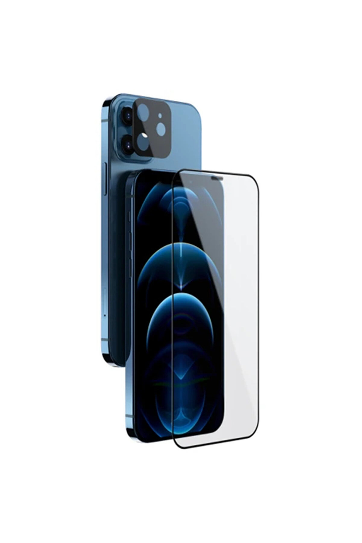 CepteToptan İPhone 12 6.1 2İN1 Full Glue Tempered Cam Ekran Koruyucu +Kamera Lens Set-(190 - DROPX7226-1051