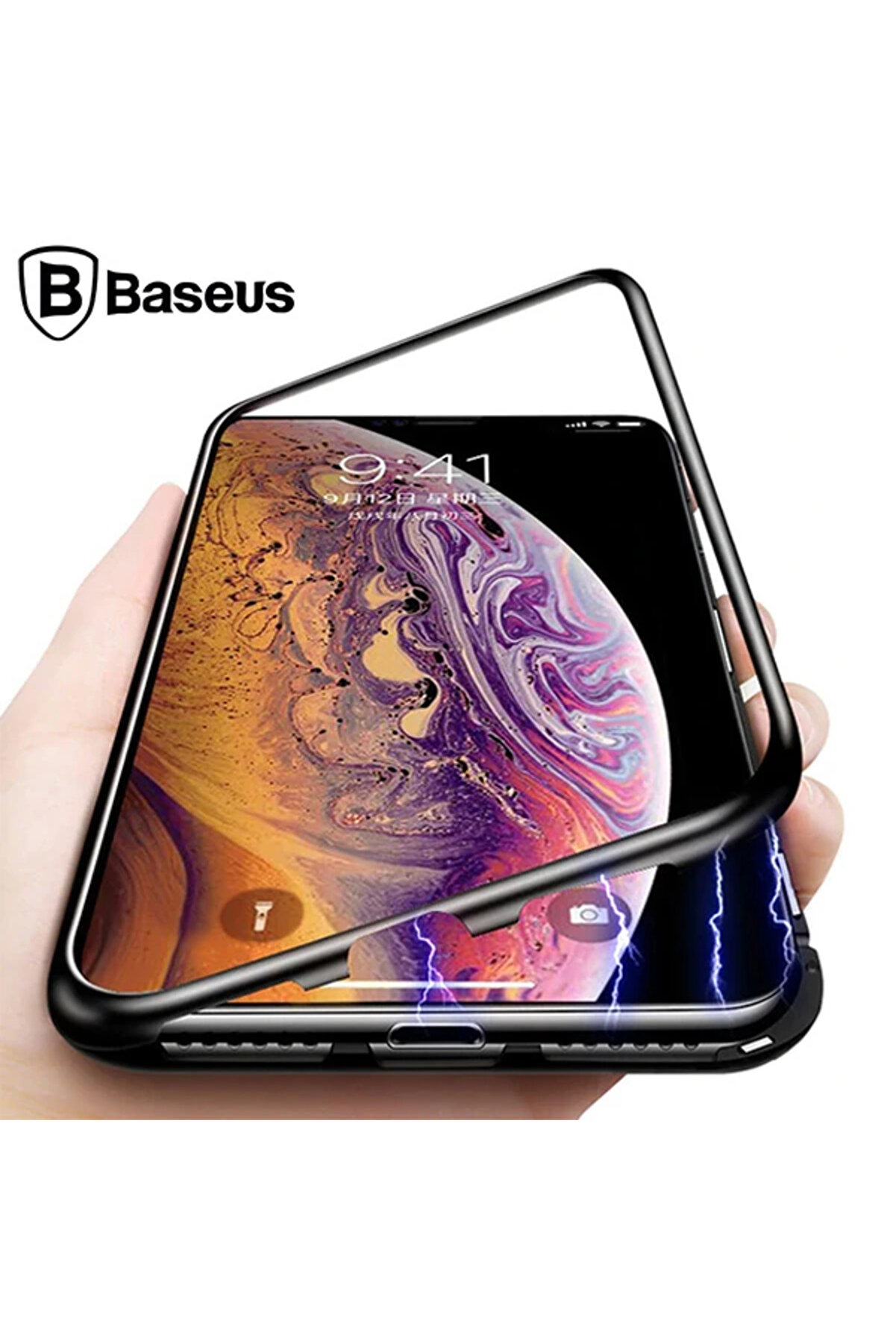 gizmurstore İPhone Xs Max Arkası Cam Manyetik Metal Frame Kılıf-(5775) - GMS2296-3287
