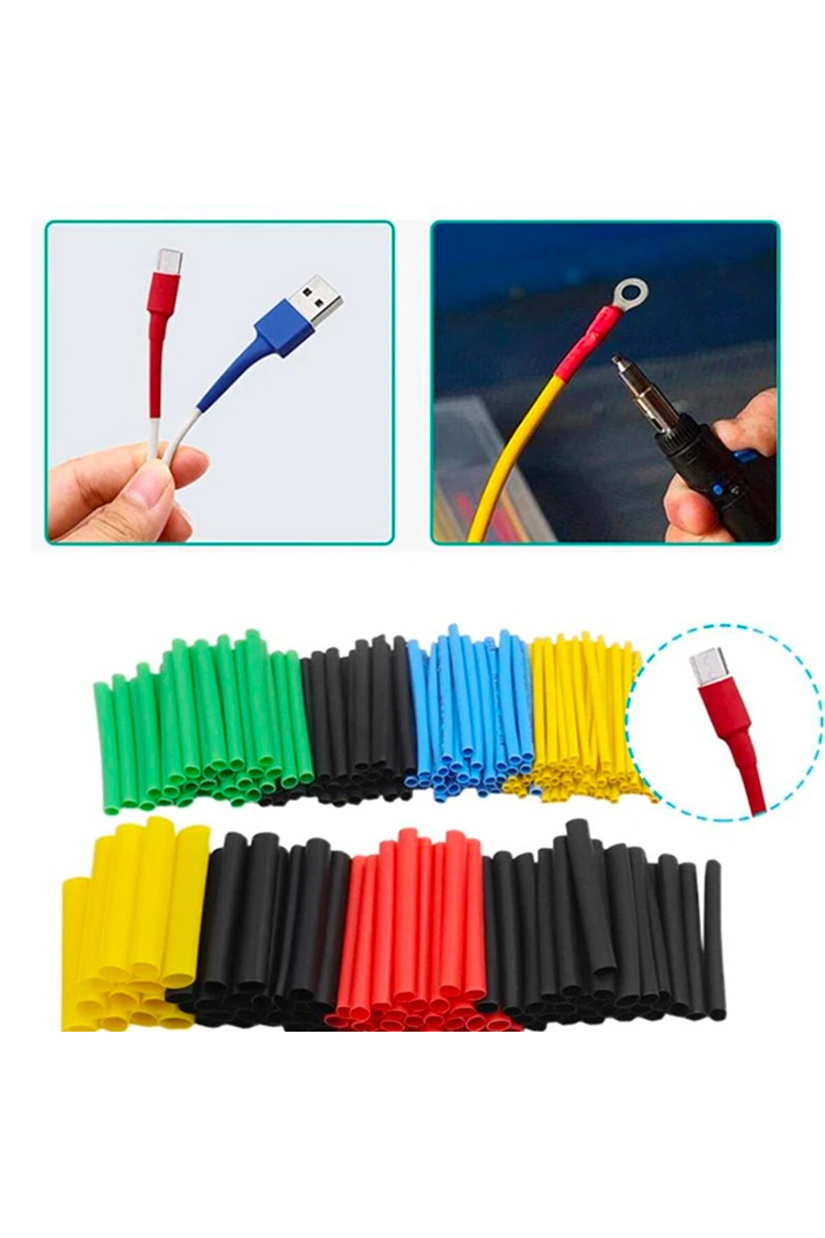 gizmurstore Ally 5 Renk Makaron Isı İle Daralan Kablo Seti 530 Adet 8 Boy Set-(5775) - GMS9954-9082