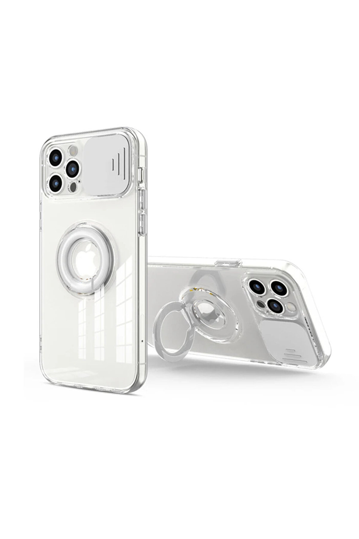gizmurstore Ally iPhone 12 Pro 6.1inç Kılıf Sürgülü Kamera Lens Korumalı Yüzük Standlı - GMS5013-5907