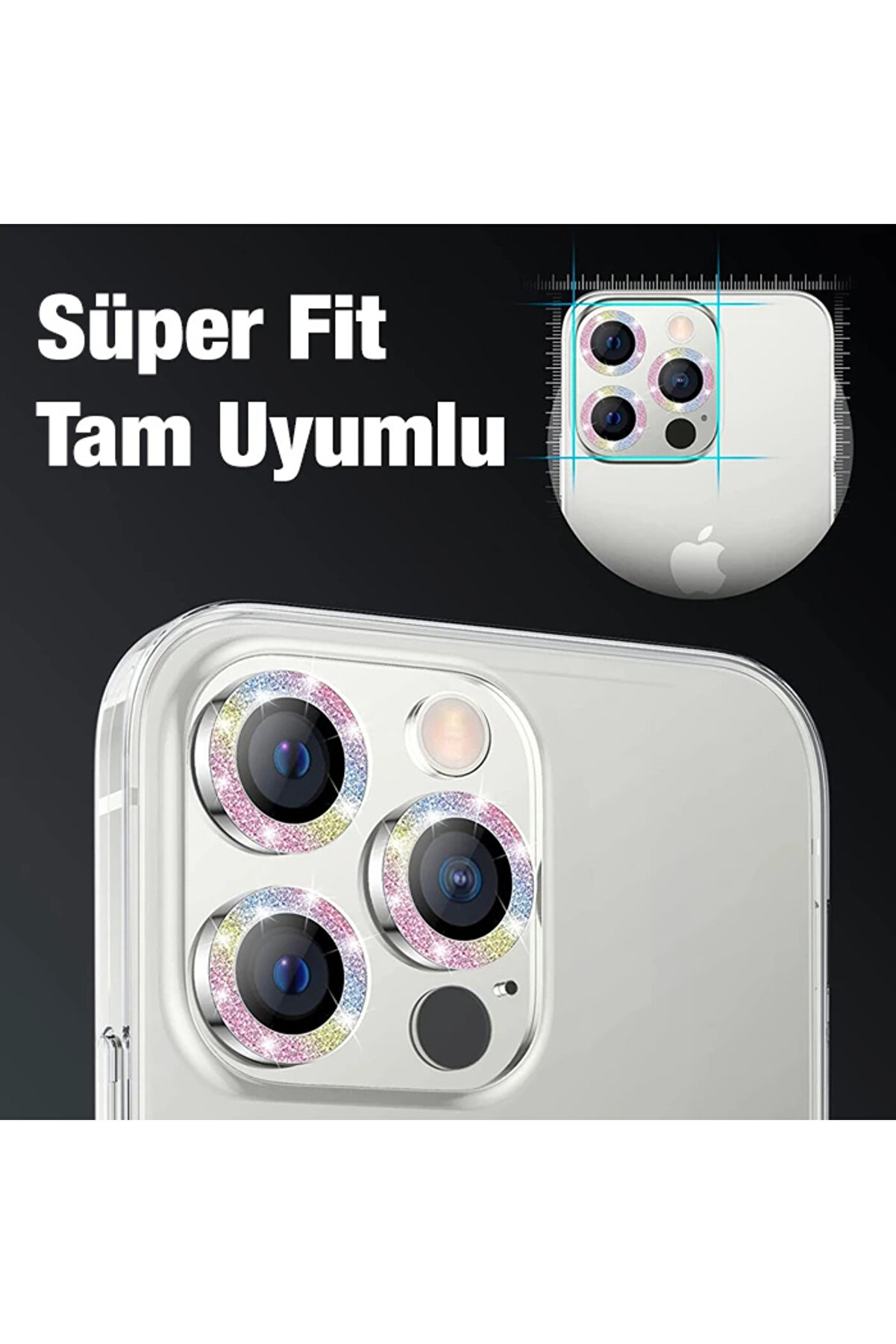 Ally İphone 12 Pro Max 3D Metal Çerçeveli̇ Kamera Lens Koruyucu-(1903) - Dropx3590-9271