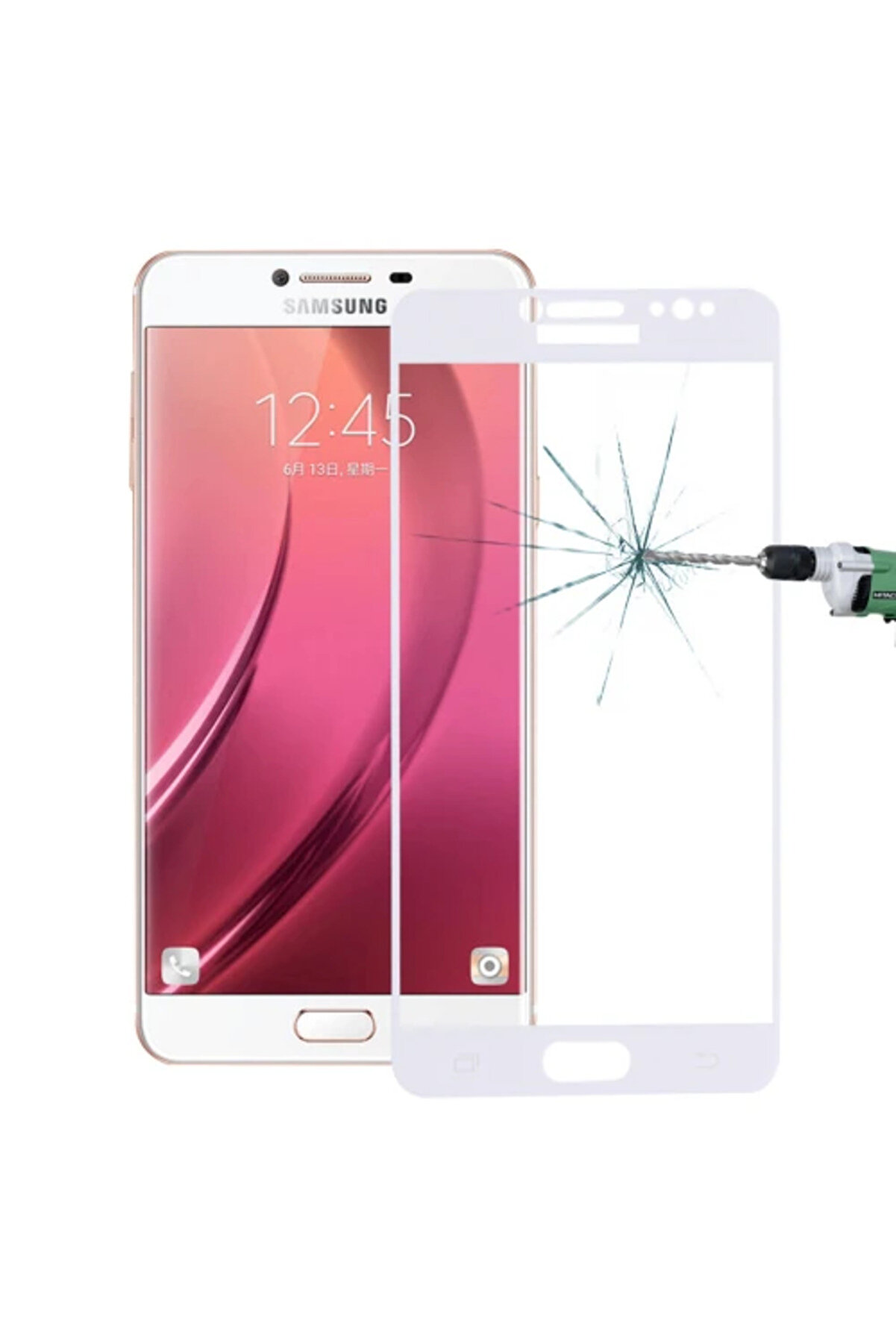 Sm Galaxy C8 J7+ Plus Uyumlu 3D Full Kaplama Kırılmaz Cam Ekran Koruyucu-(5775) - Najmaddi̇n6558-4700