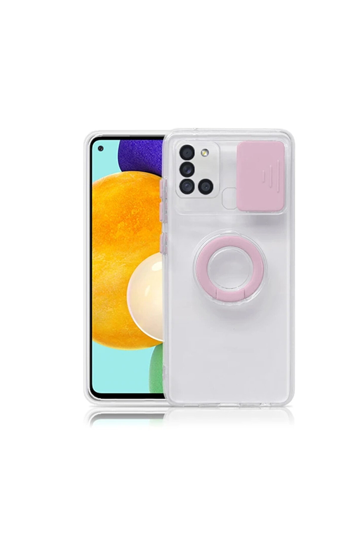 Sm Galaxy A21S (Sm-A217) Kılıf S&uuml;rg&uuml;l&uuml; Kamera Lens Korumalı Y&uuml;z&uuml;k Standl - Dropx8144-4651