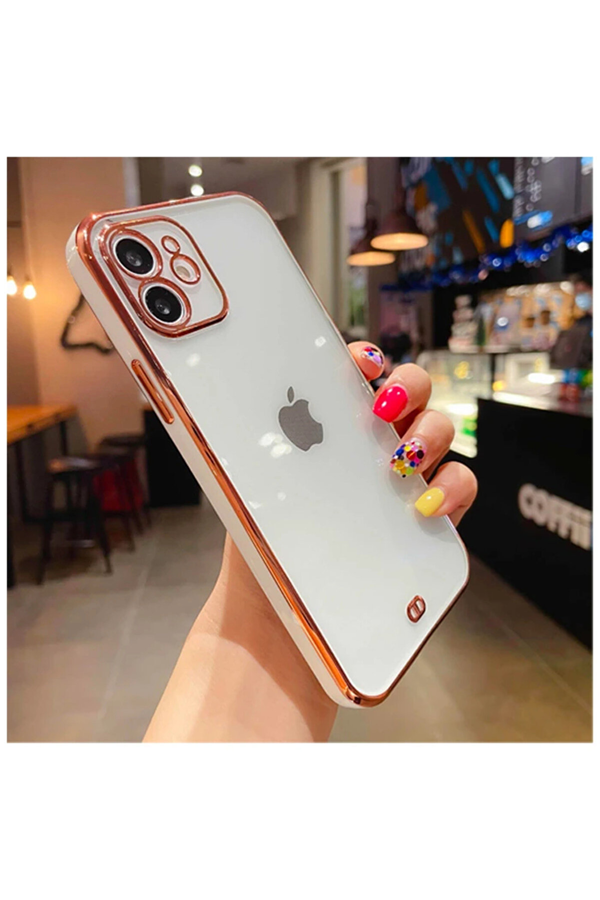 İphone 12 6.1İnç Gold Çerçeve Kamera Korumalı Si̇li̇kon Bumper Kılıf-(1903) - Dropx1214-1798