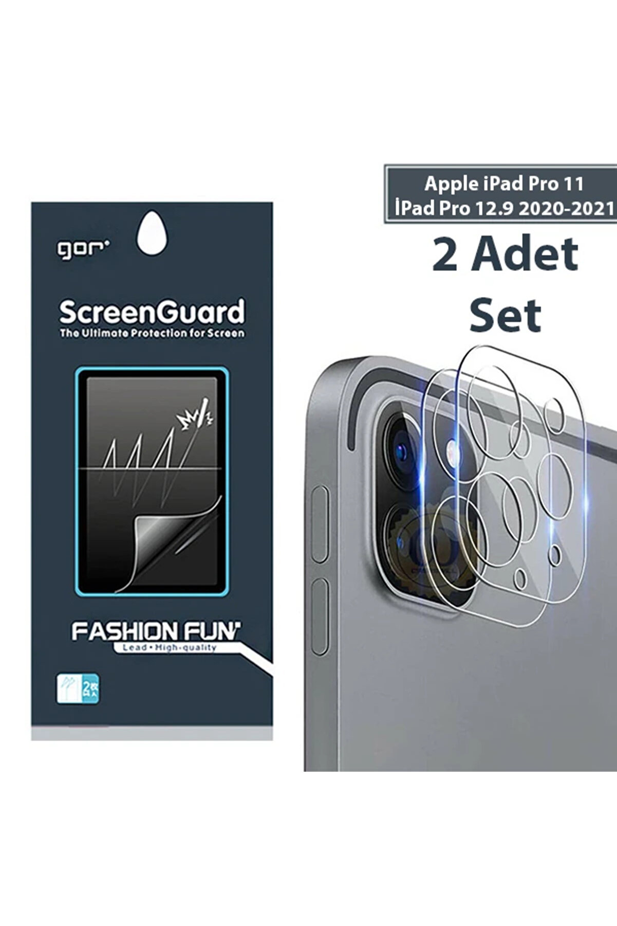 gizmurstore GOR iPad Pro 11 İPad Pro 12.9 2020-2021 3D Cam Kamera Koruyucu 2 SET-(5775) - GMS3602-5803