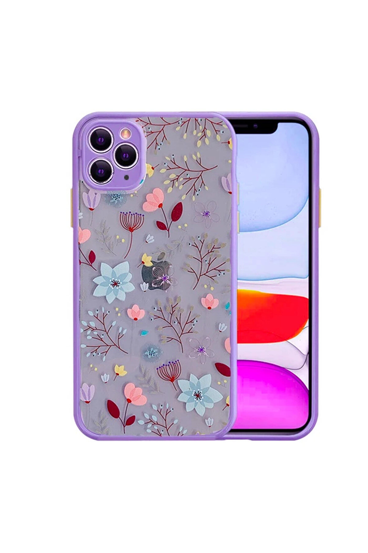 İphone 11 Pro Max 6.5İnç Kamera Korumalı Çi̇çek Desenli̇ Si̇li̇kon Kılıf-(5775) - Gms5527-5261