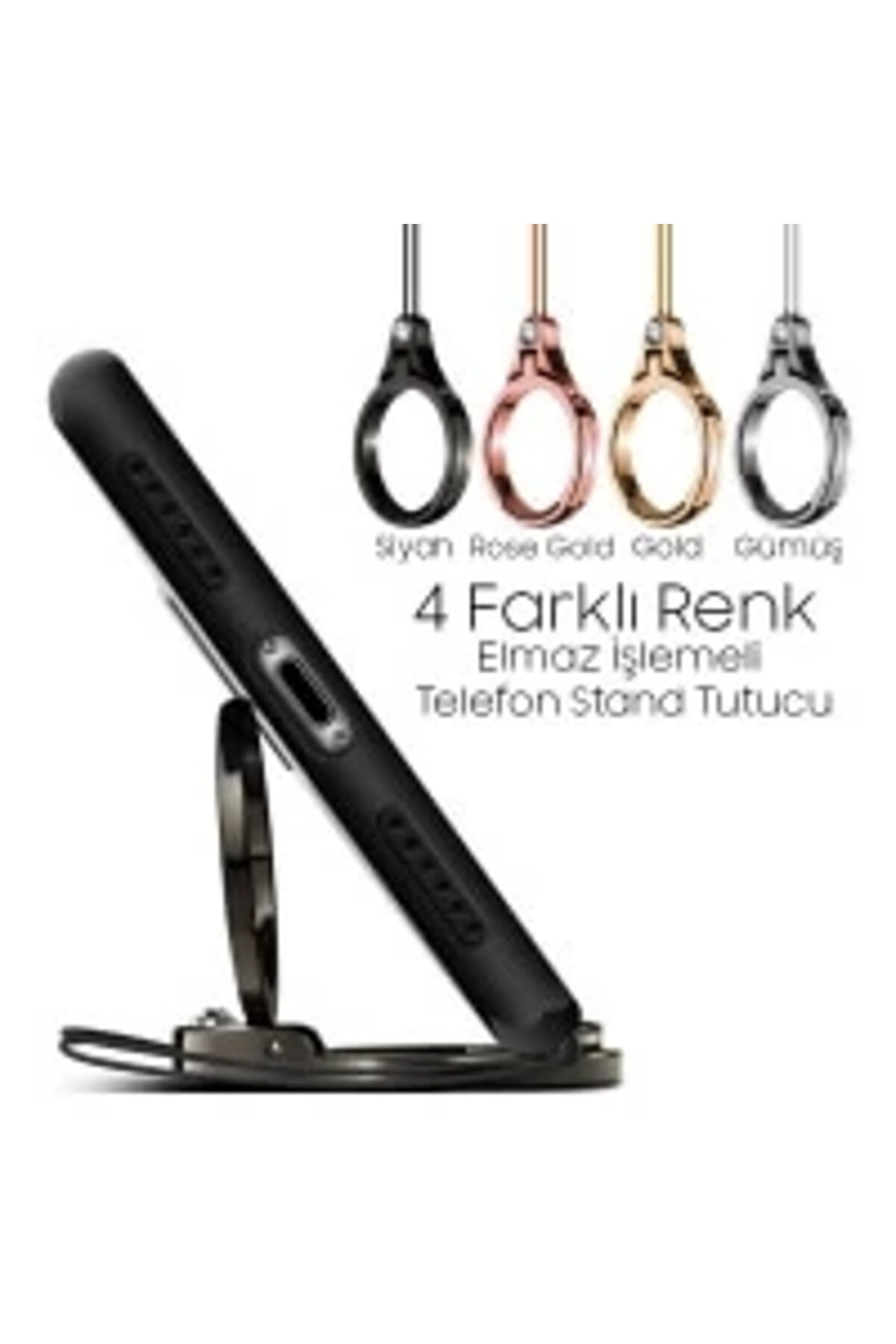 gizmurstore Elmas İşlemeli Standlı Yüzük Telefon Tutucu-(5775) - GMS6657-6278