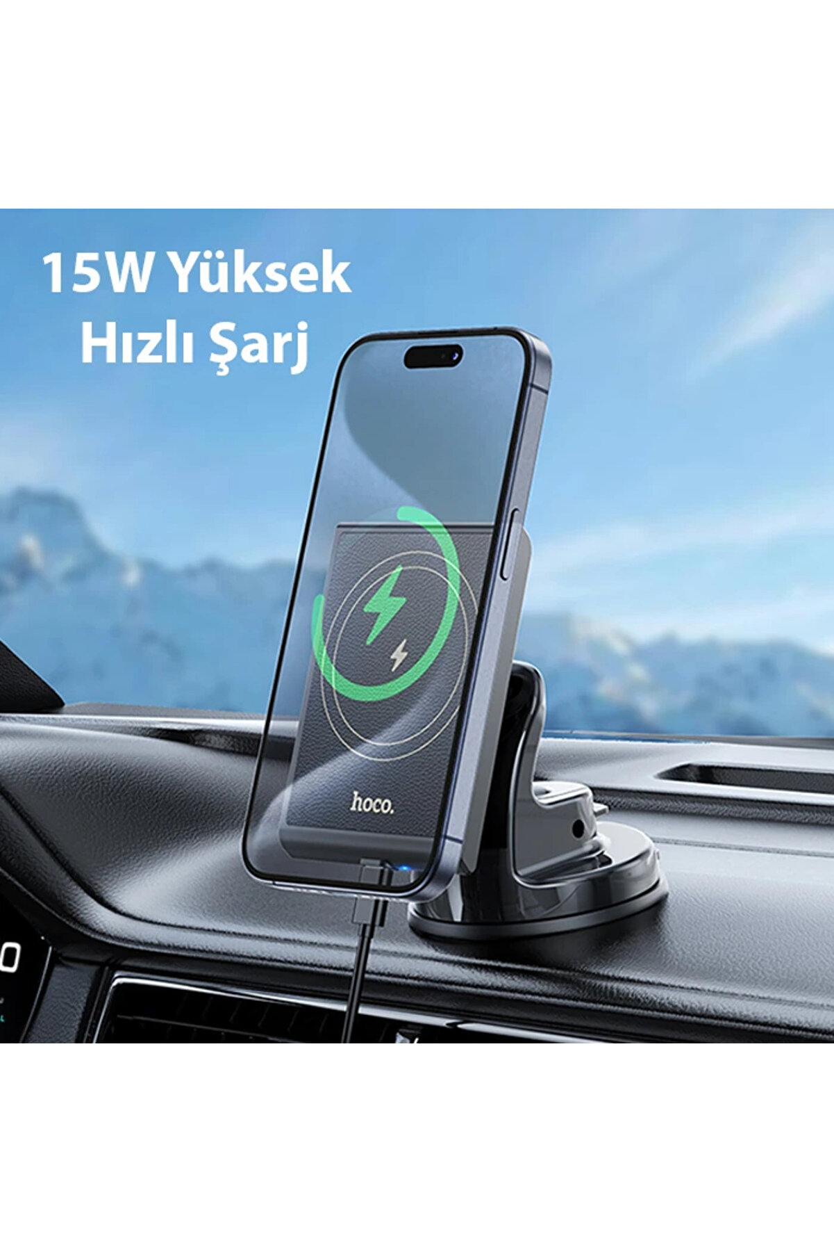 Hoco Hw20 Torpi̇do &Uuml;st&uuml; Wi̇reless Kablosuz Hızlı Şarj Ara&ccedil; Telefon Tutucu-(1 - Dropx5417-5565