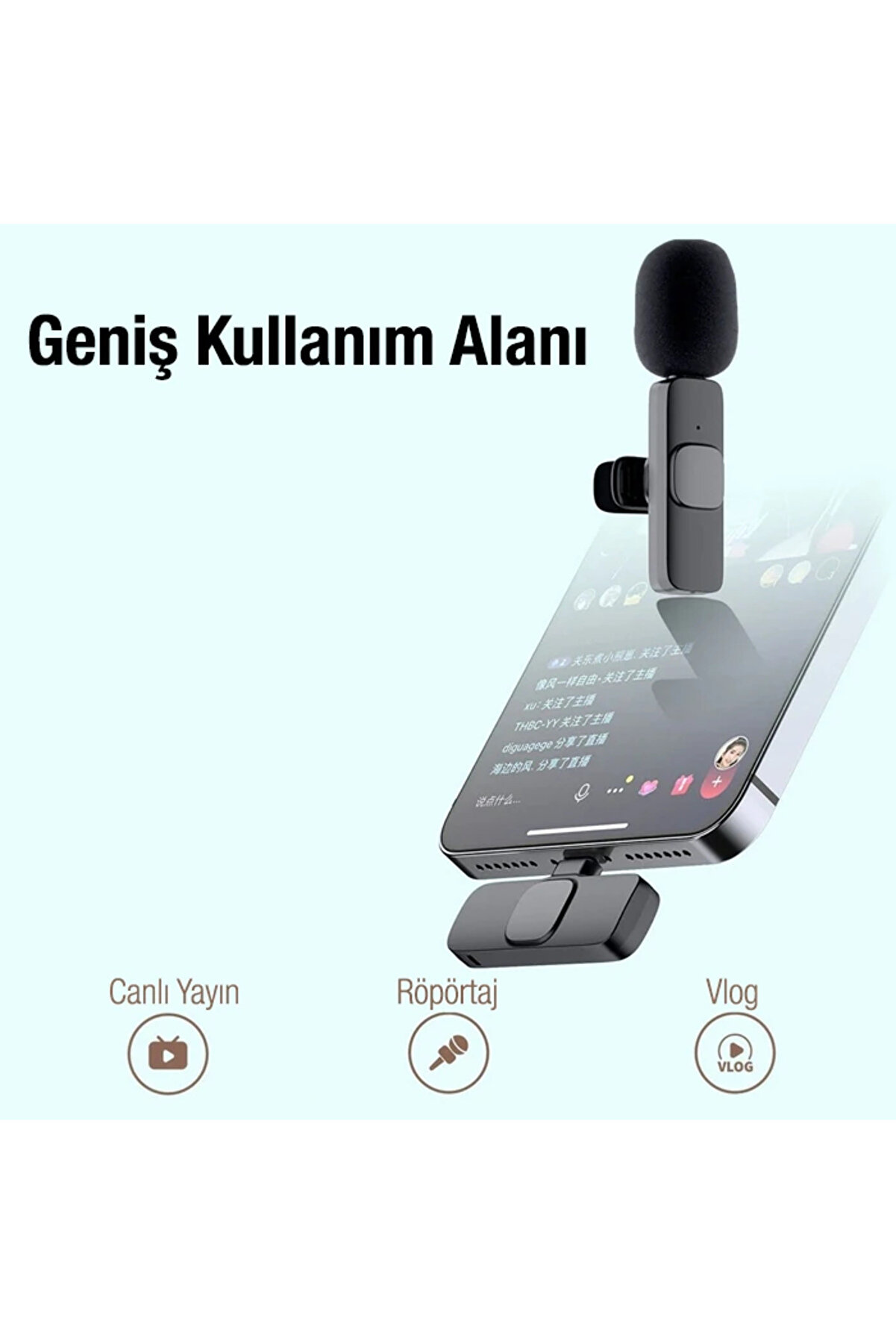 Ally K8 Li̇ghtni̇ng İphone Tak Konuş Wi̇reless Kablosuz Mi̇ni̇ Yaka Mi̇krofonu Canlı Yay - Gms9213-9174