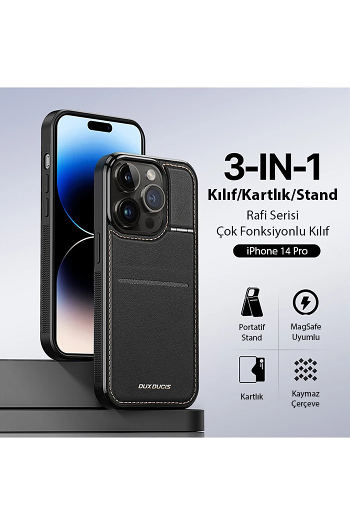 Mrpurple Dux Duci̇s İphone 14 Pro Rafi̇ Seri̇es Magsafe Premi̇um Deri̇ Kılıf-(5775)