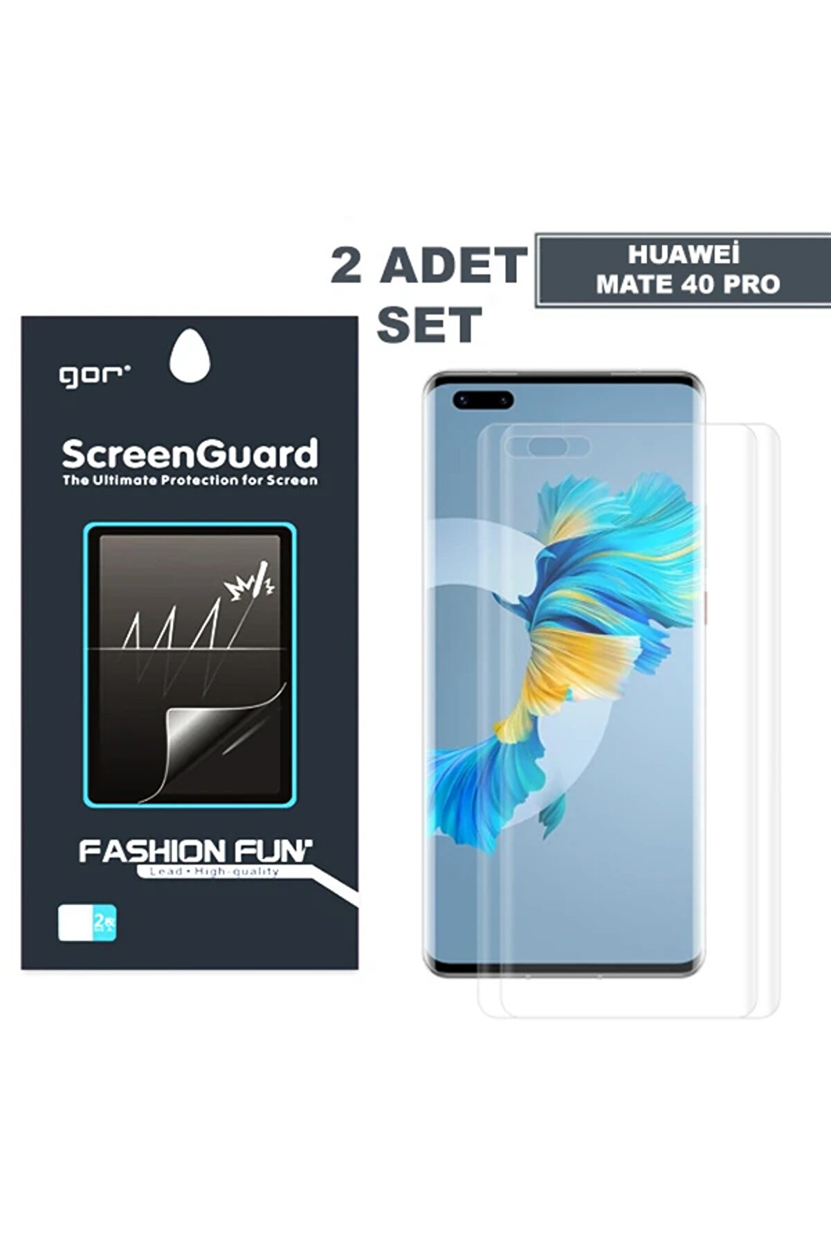 gizmurstore Gor Huawei Mate 40 Pro 3D Kavisli Full Kaplama Darbe Emici Ekran Koruyucu 2 Adet Set - GMS9264-2200