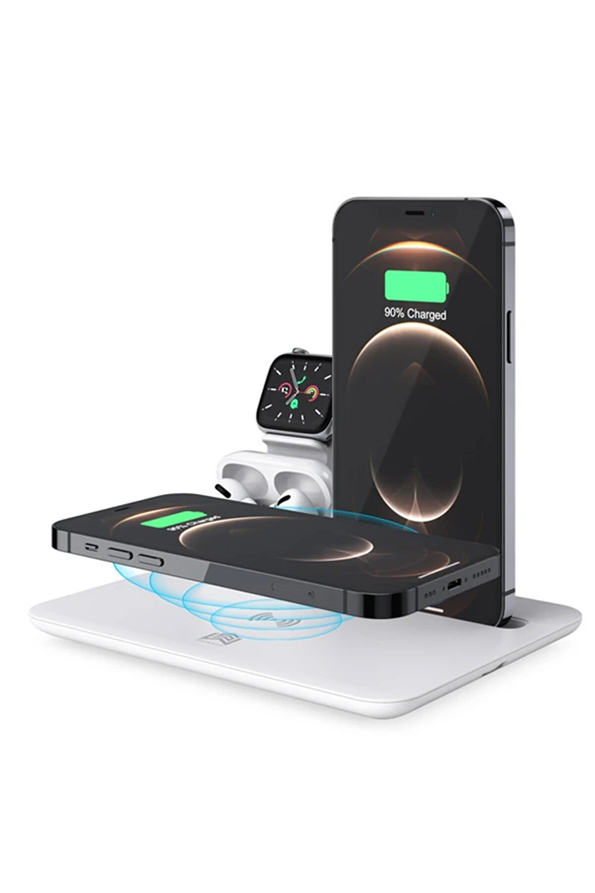CepteToptan ALLY 4 in1 15W Kablosuz Hızlı Şarj Standı İPhone+İwatch+ Pro Wireless-(190 - DROPX7876-7906