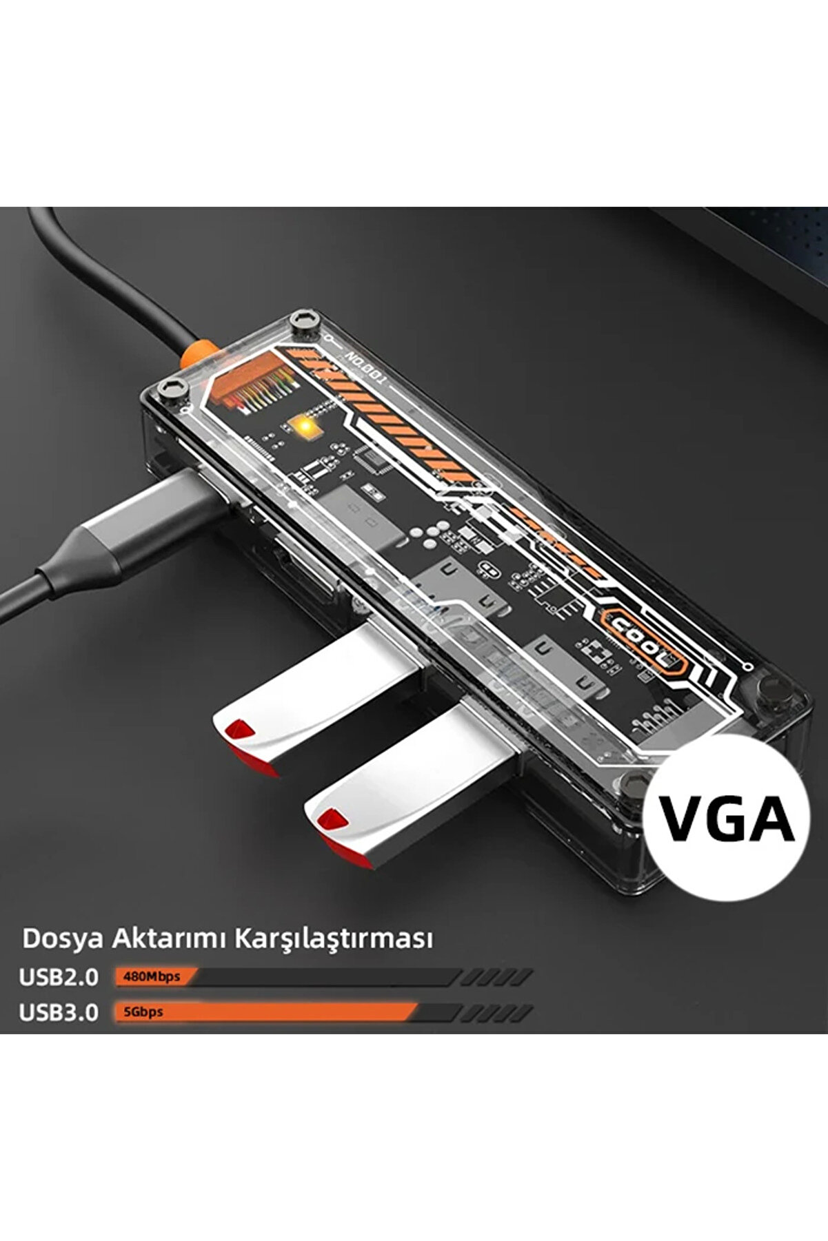 Ally 6İn1 Type-C To Usb3.0 + Usb2.0 + Type-C Pd 100W + Hdmı + Vga + 3.5Mm Çoğaltı - Gms9117-4368