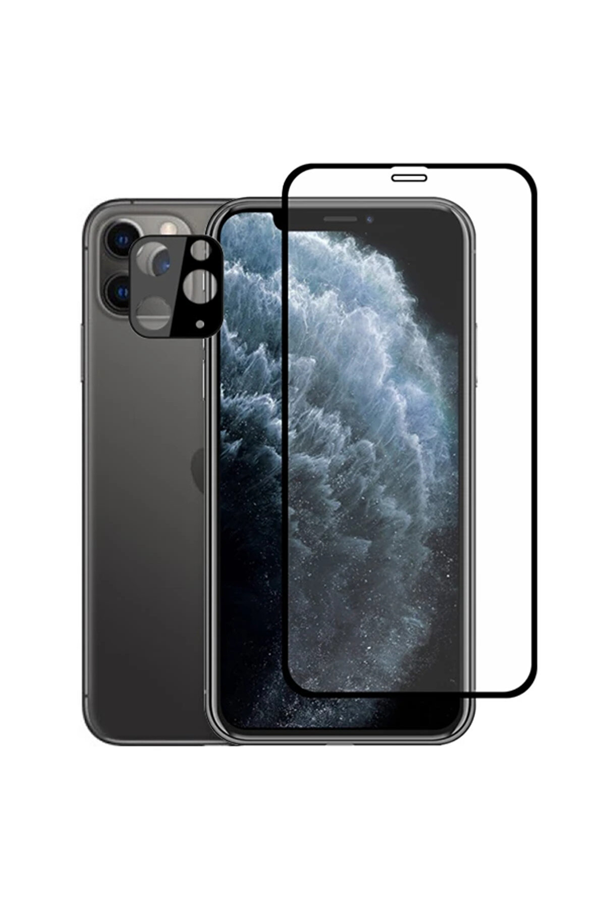 CepteToptan İPhone 11 Pro 2İN1 Full Glue Tempered Cam Ekran Koruyucu +Kamera Lens Set-(190 - DROPX3020-7178