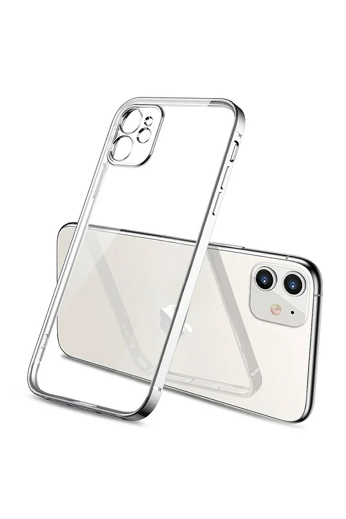 CepteToptan iPhone 11 6.1inç Renkli Kenar Şeffaf Kılıf Kamera Korumalı Silikon Kılıf- - DROPX6984-5743