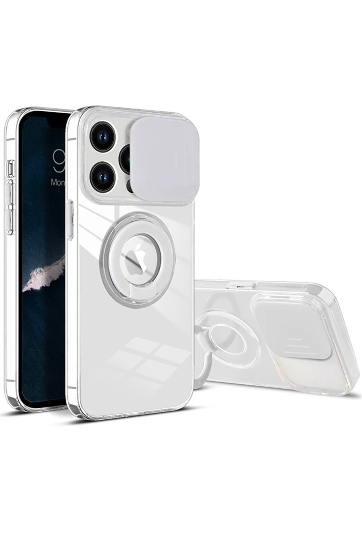 Ally İphone 13 Pro 6.1 İnç Kılıf Sürgülü Kamera Lens Korumalı Yüzük Sta - Dropx5863-4542