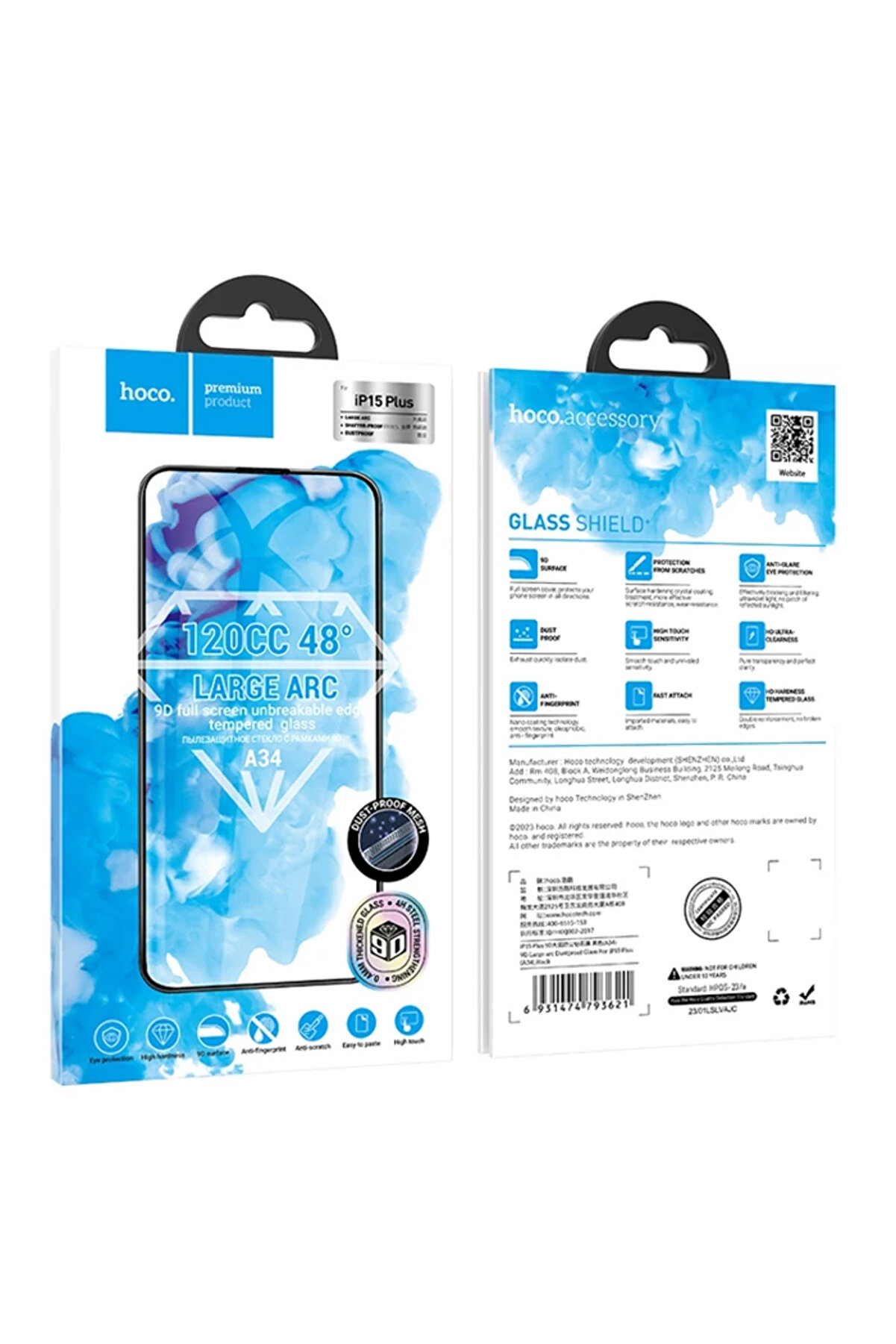 Hoco 9D İphone 15 Plus Tempered Kırılmaz Cam Ekran Koruyucu-(5775) - Captai̇nsmoda7051-4875